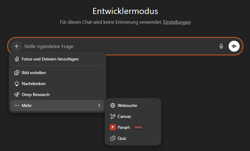 Parqet im Chat auswählen