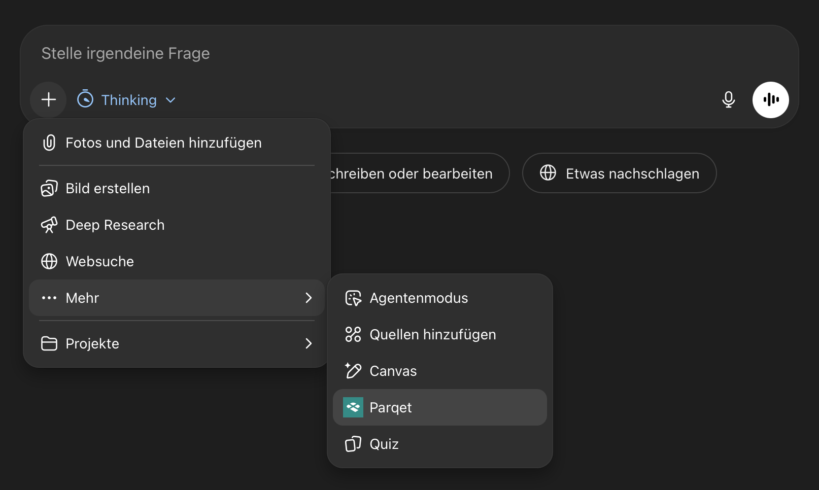 Parqet im Chat auswählen